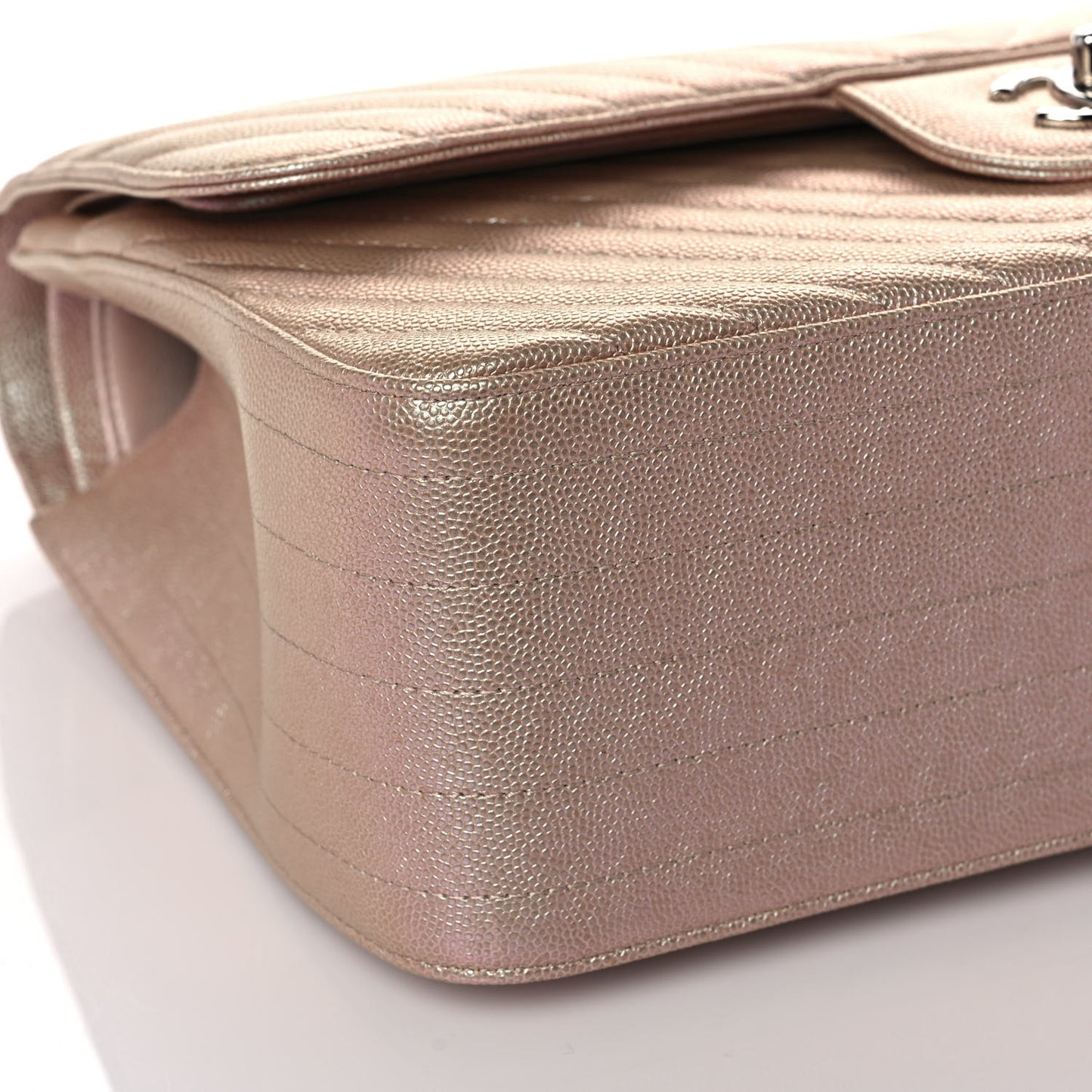 Metallic Caviar Chevron Quilted Jumbo Double Flap Light Gold