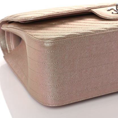 Chanel Metallic Caviar Chevron Quilted Jumbo Double Flap Light Gold 8 of 11