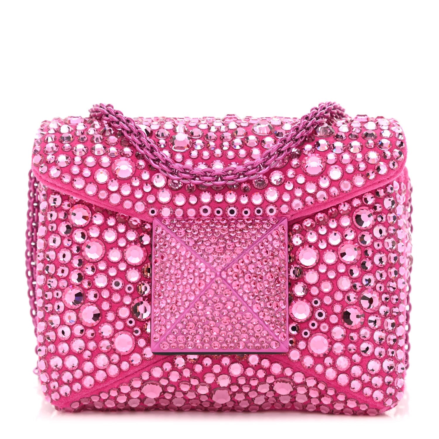 VALENTINO GARAVANI Crystal Suede Embellished Micro One Stud Chain Bag Pink PP