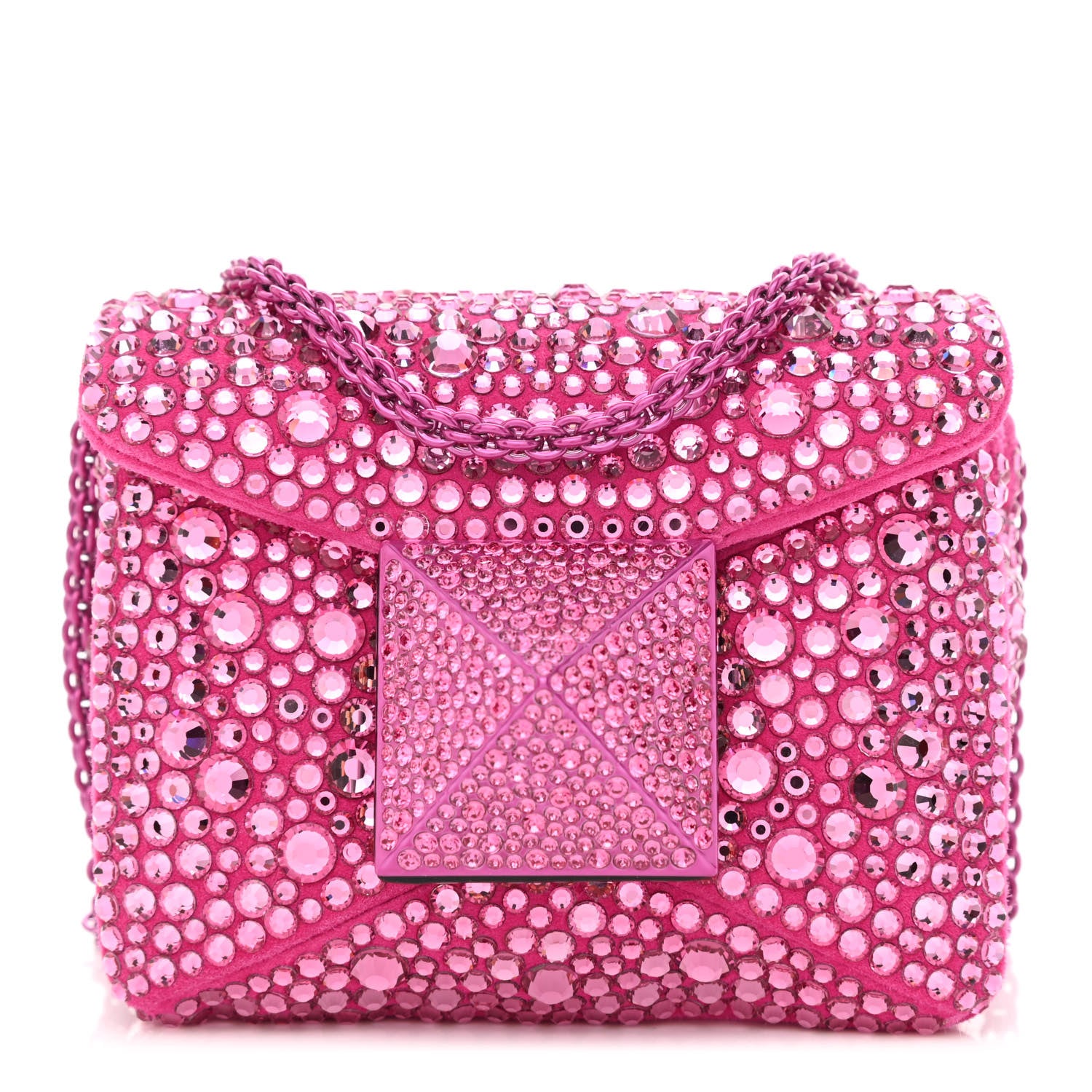 Valentino Garavani Crystal Suede Embellished Micro One Stud Chain Bag Pink PP 1 of 9