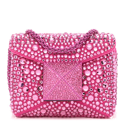 Valentino Garavani Crystal Suede Embellished Micro One Stud Chain Bag Pink PP 1 of 9