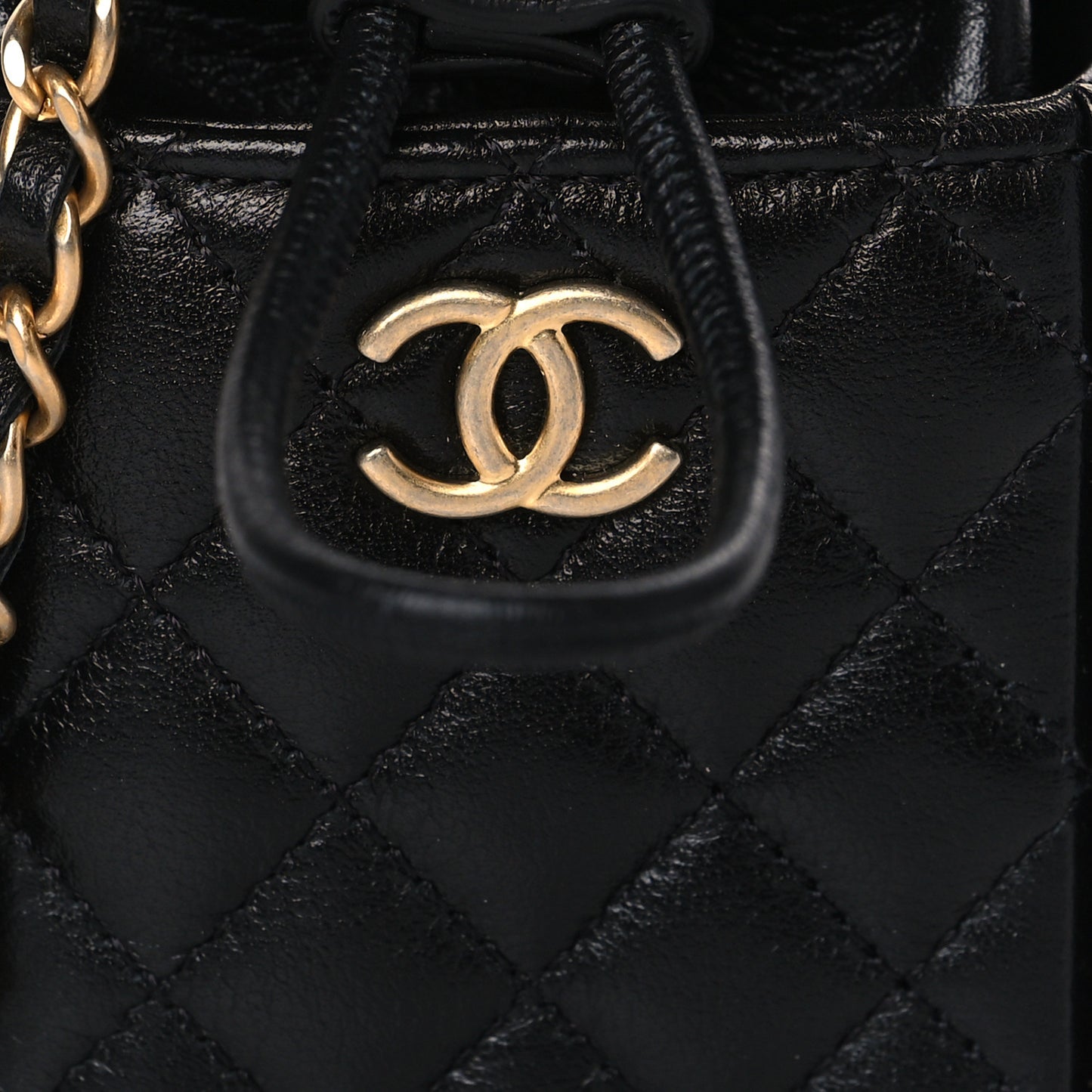 Calfskin Quilted Mini Drawstring Bucket Bag Black