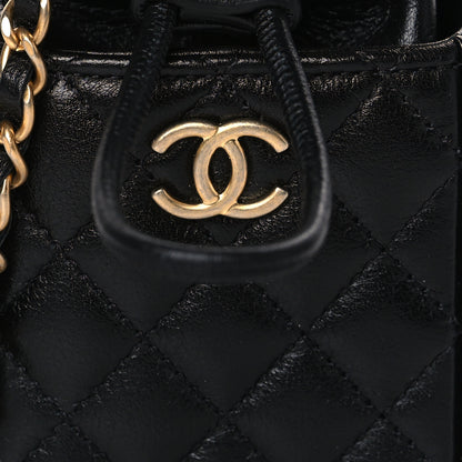Chanel Calfskin Quilted Mini Drawstring Bucket Bag Black 8 of 11