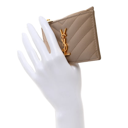 Saint Laurent Monogram Grain de Poudre 5 Fragments Zip Pouch Card Holder Dark Beige 2 of 7