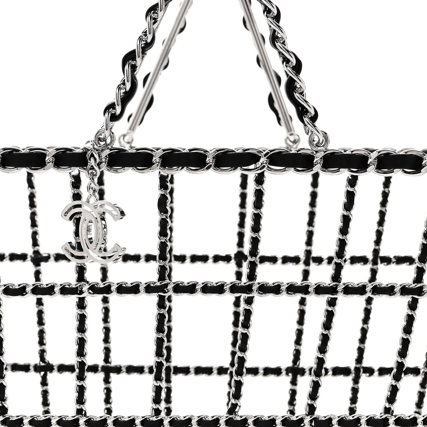 Brass Calfskin Medium Grocery By Chanel Shopping Basket Silver