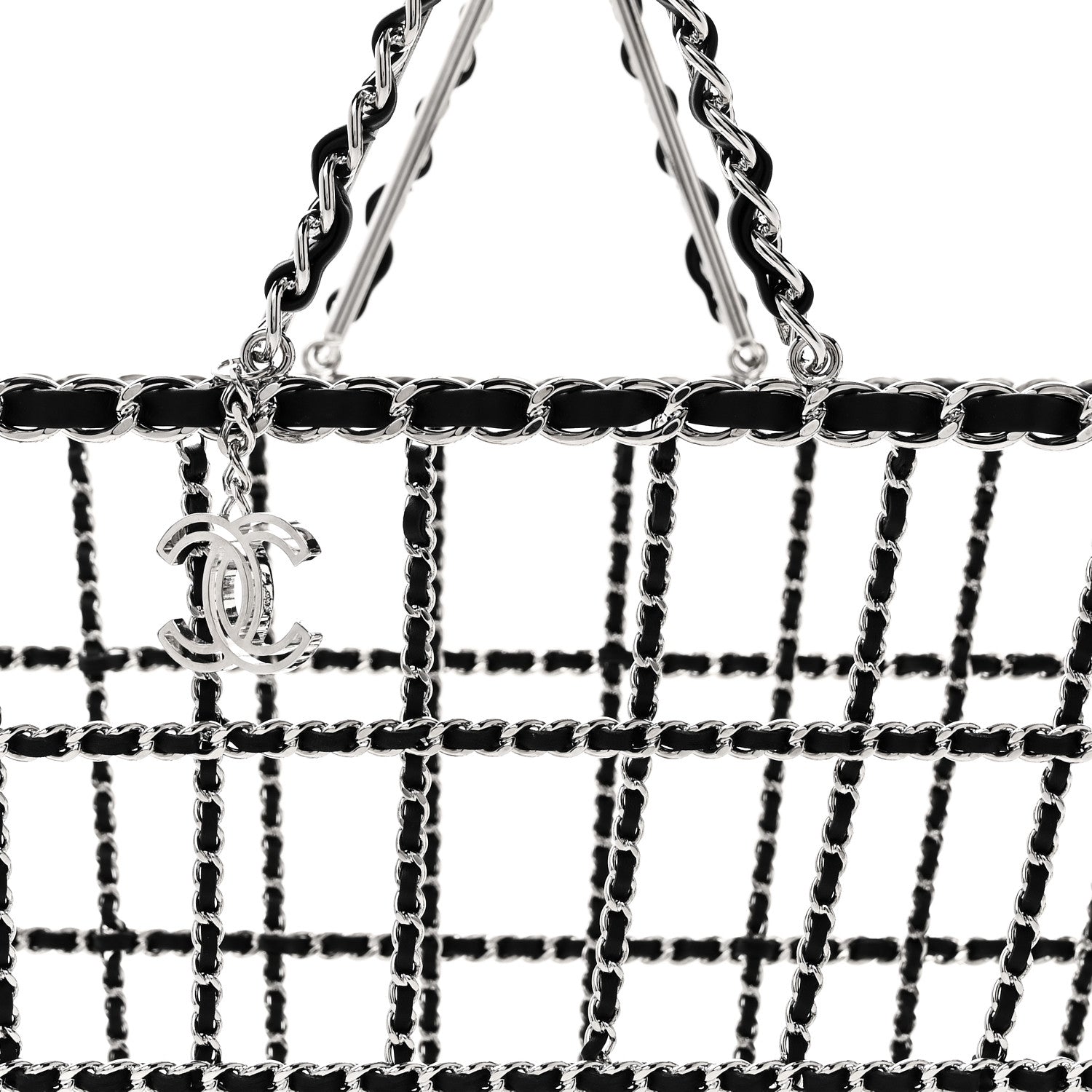 Chanel Brass Calfskin Medium Grocery By Chanel Shopping Basket Silver 7 of 8