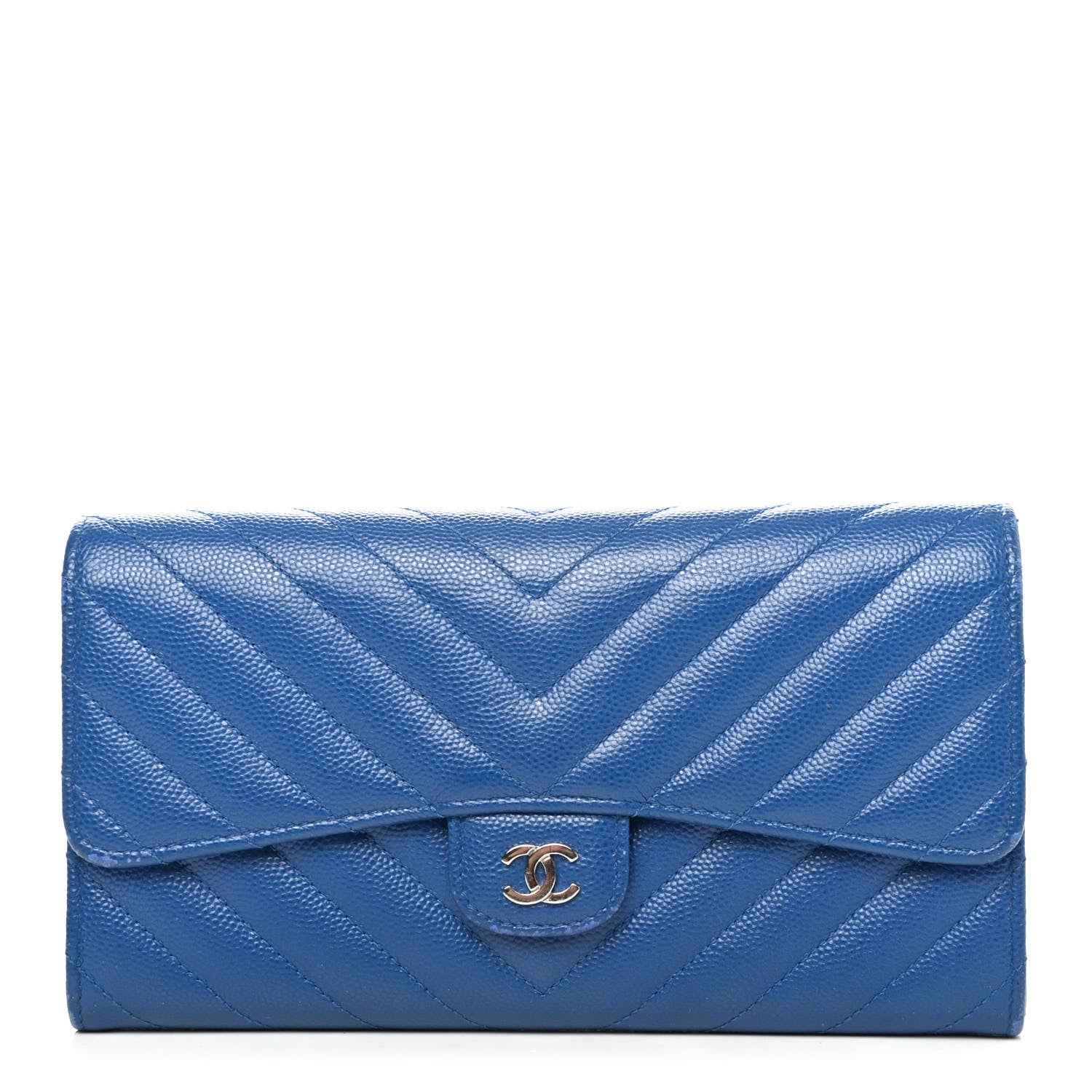 Chanel Caviar Chevron Quilted Large Flap Wallet Bright Blue 1 of 5