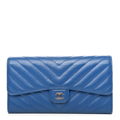 Chanel Caviar Chevron Quilted Large Flap Wallet Bright Blue 1 of 5