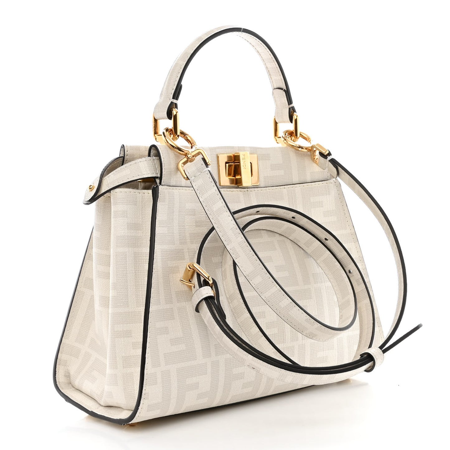 Glazed Fabric Nappa FF Disco Girls Inlay Mini Peekaboo Iconic Satchel Bianco Perla Multicolor