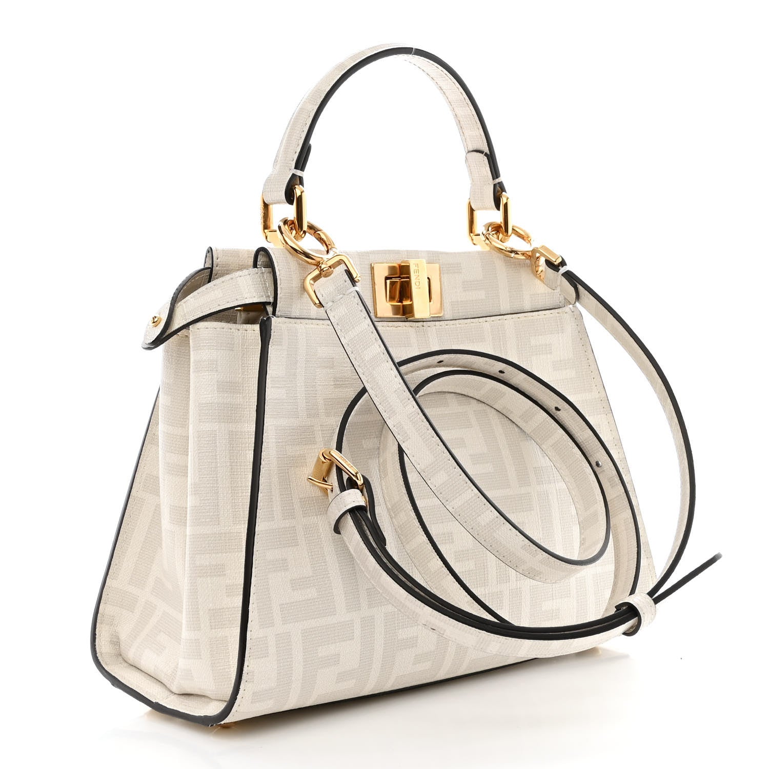 Fendi Glazed Fabric Nappa FF Disco Girls Inlay Mini Peekaboo Iconic Satchel Bianco Perla Multicolor 3 of 12