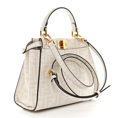Fendi Glazed Fabric Nappa FF Disco Girls Inlay Mini Peekaboo Iconic Satchel Bianco Perla Multicolor 3 of 12