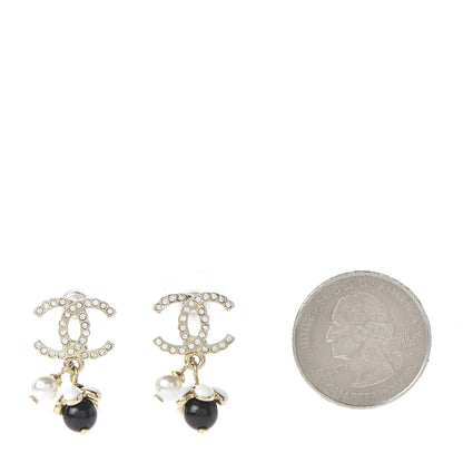 Chanel Crystal Bead Pearl CC Drop Earrings Gold White Black 2 of 5