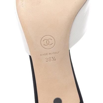 Chanel Goatskin Grosgrain Cap Toe Pearl Mule 36.5 Ecru Black 9 of 10