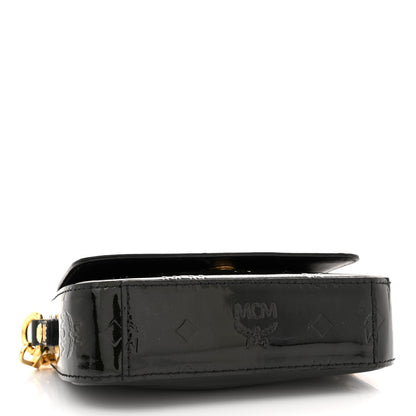 MCM Patent Monogram Mini Flap Bag Burgundy 4 of 11