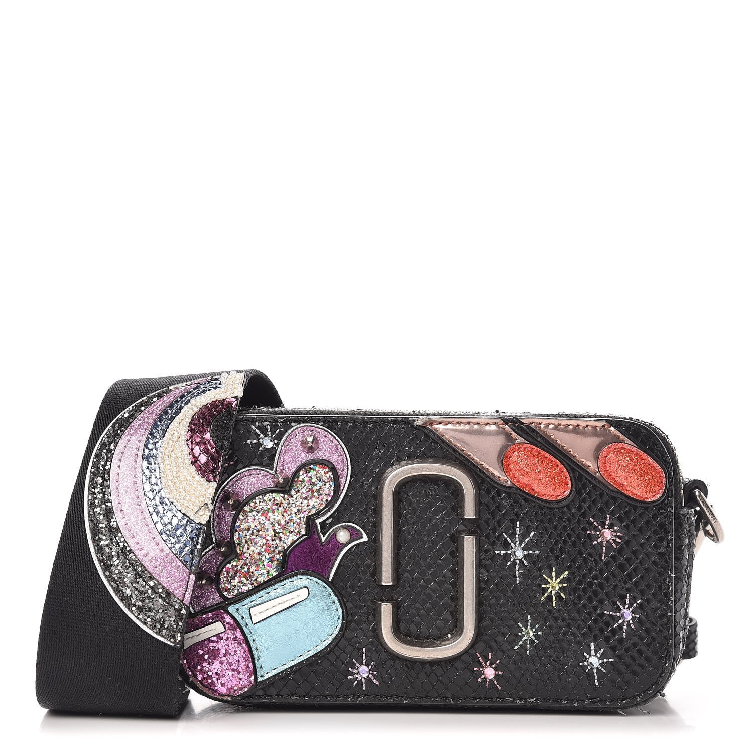 Marc Jacobs Metallic Sheepskin Python Embossed Snapshot Camera Bag Black 1 of 16