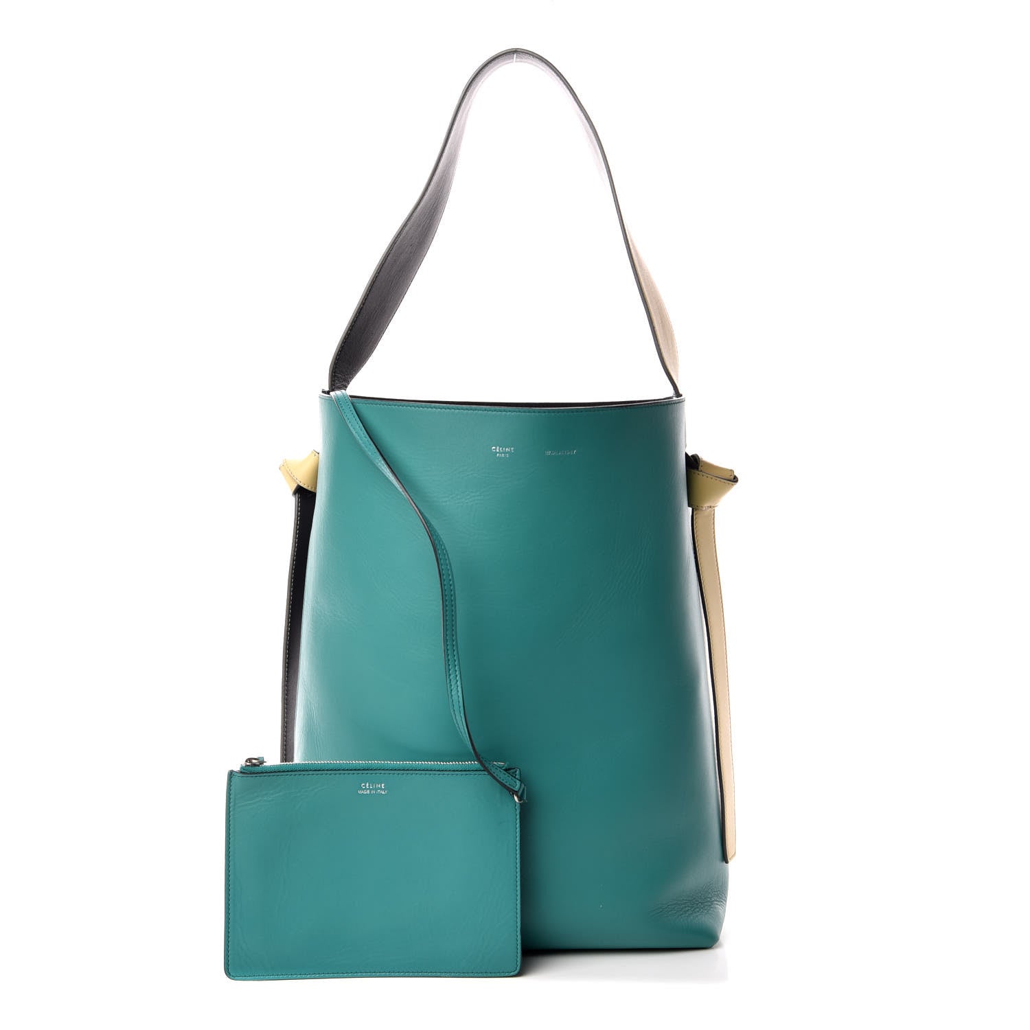 Celine Shiny Smooth Calfskin Small Twisted Cabas Turquoise Black 1 of 10