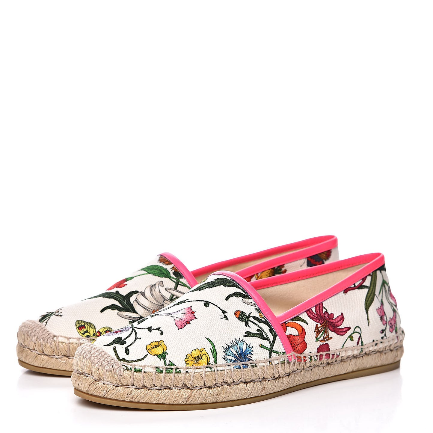 Canvas Flora Print Espadrilles 39 White Multicolor Fuxia