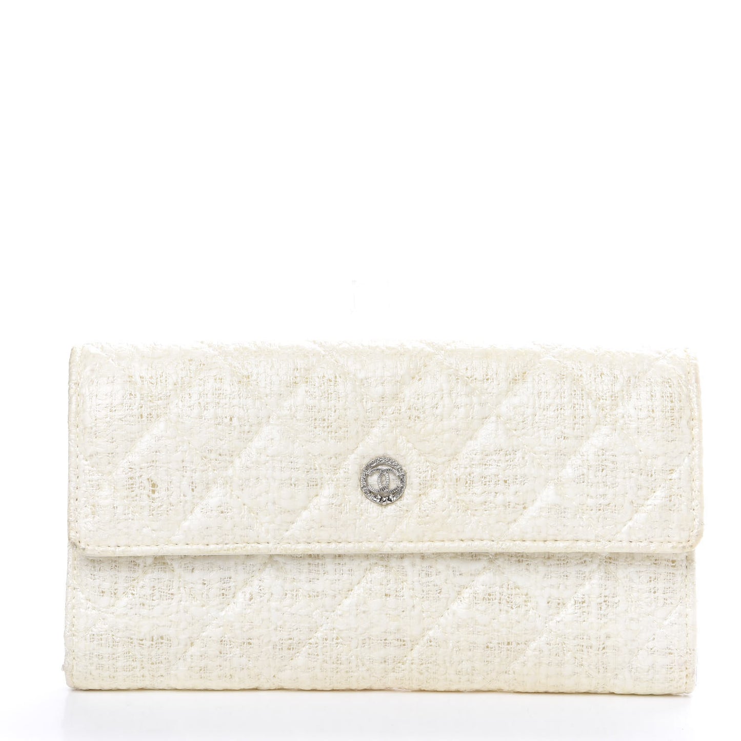 Tweed Quilted Zip Flap Wallet White