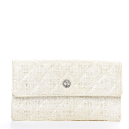 Chanel Tweed Quilted Zip Flap Wallet White 1 of 13