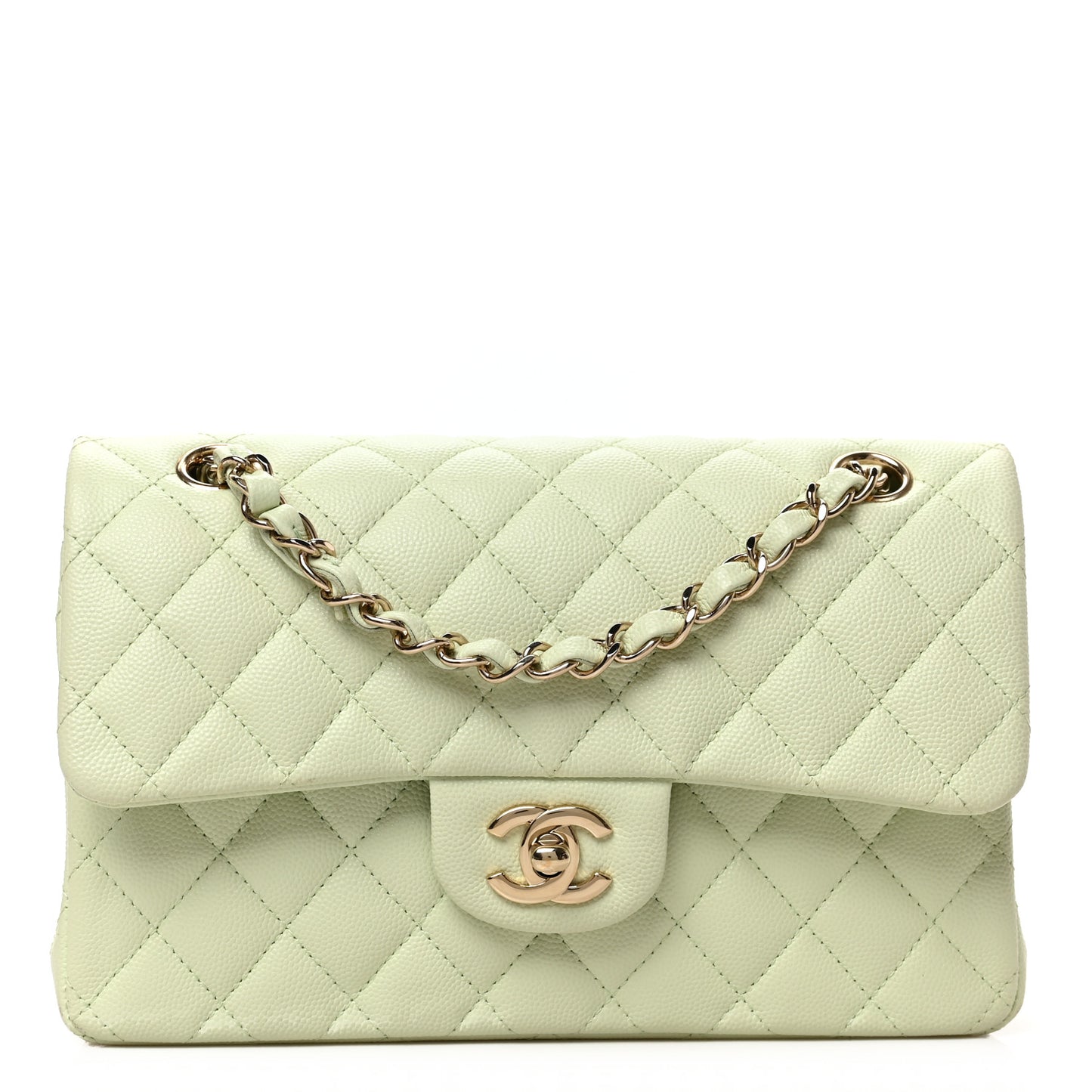 Caviar Quilted Small Double Flap Light Green