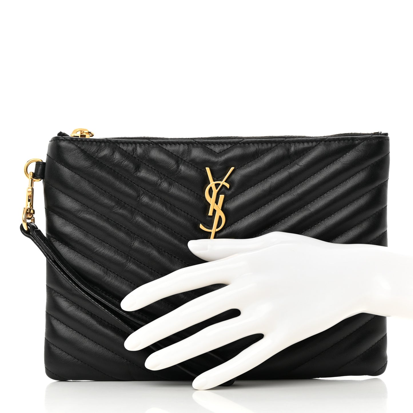 Calfskin Matelasse Chevron Monogram A5 Wristlet Black