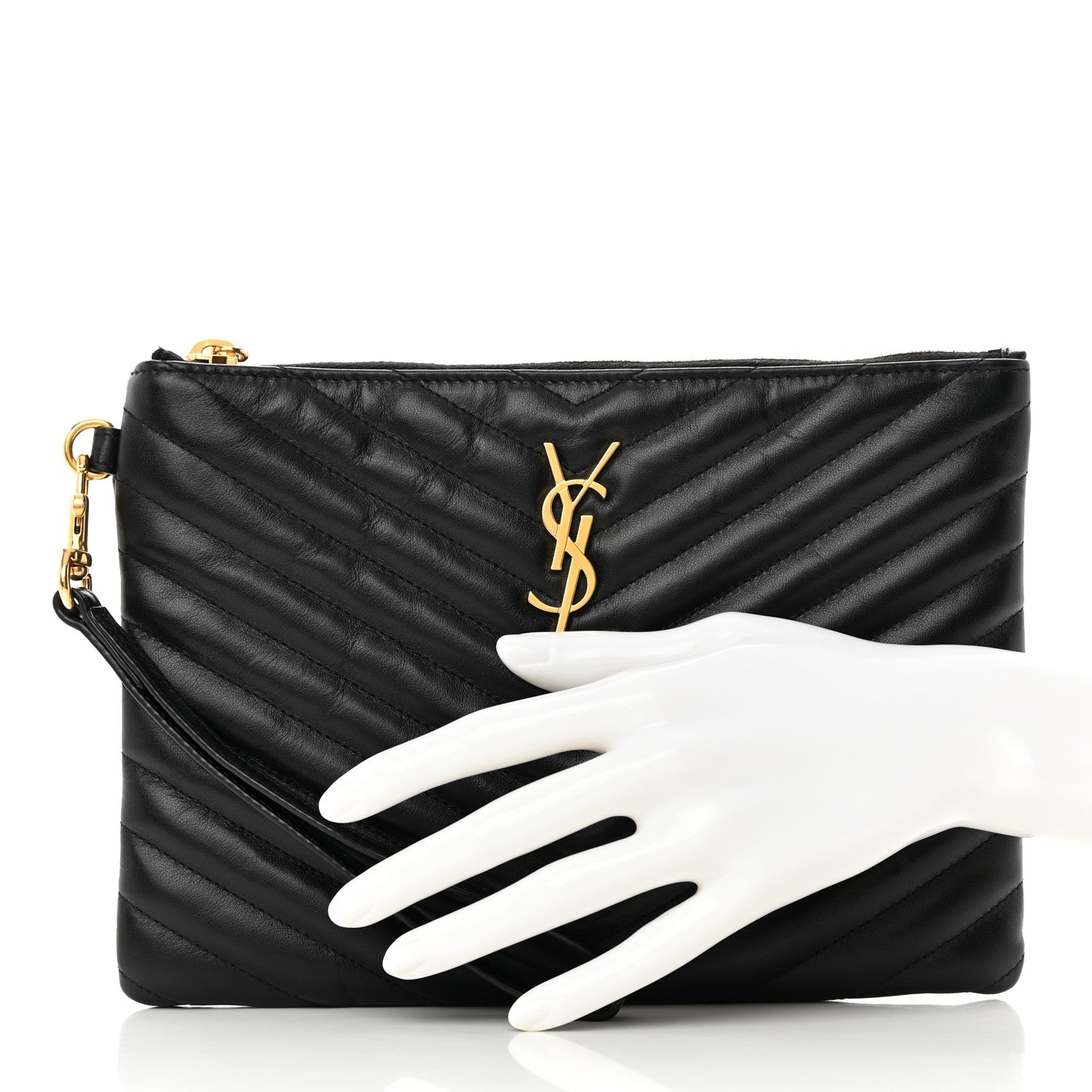 Saint Laurent Calfskin Matelasse Chevron Monogram A5 Wristlet Black 2 of 7