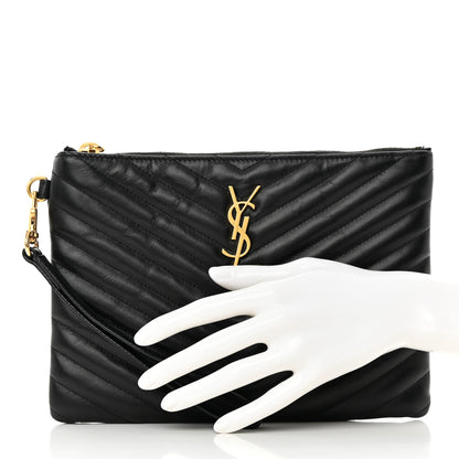 Saint Laurent Calfskin Matelasse Chevron Monogram A5 Wristlet Black 2 of 7