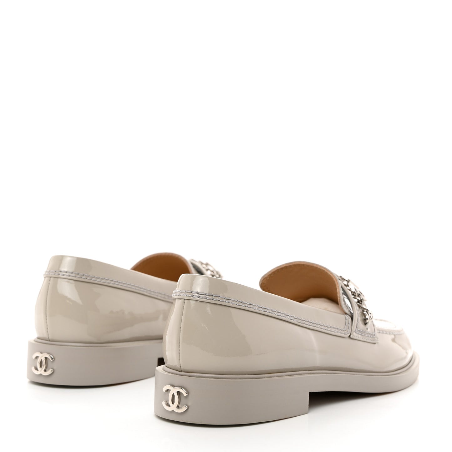 Shiny Calfskin Logo Loafers 37.5 Grey