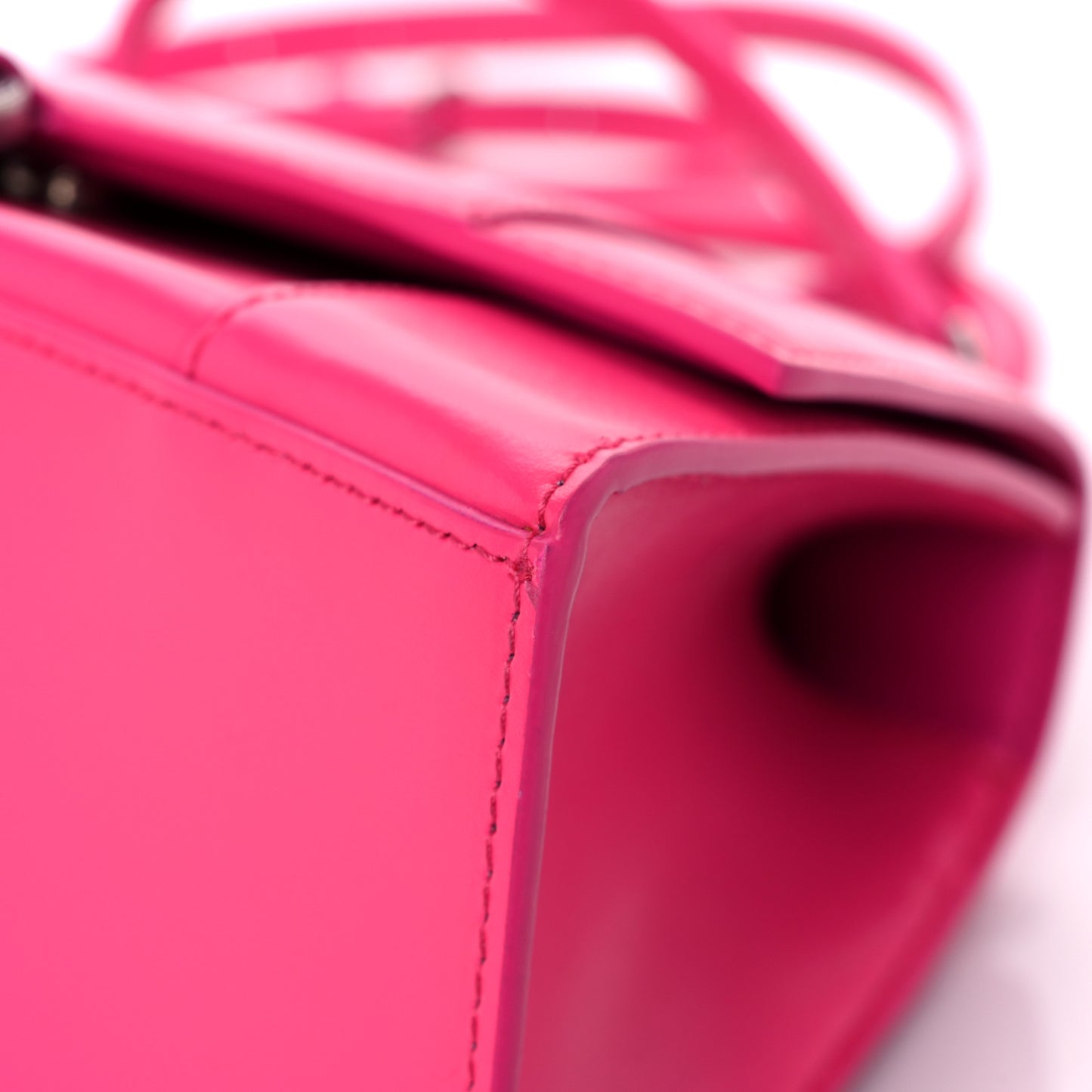 Shiny Box Calfskin Small Hourglass Top Handle Bag Acid Fuchsia