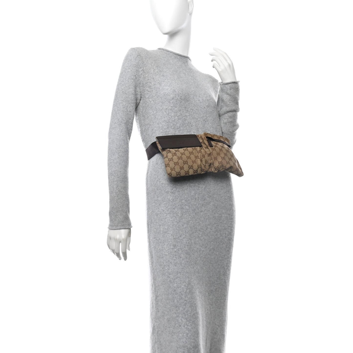 GG Monogram Double Pocket Belt Bag Dark Brown