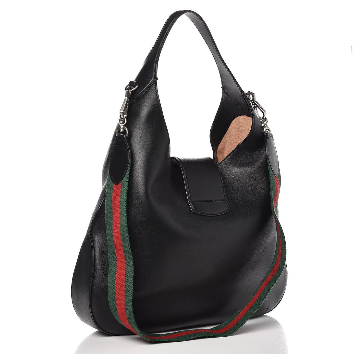Calfskin Web Dog Embroidered Large Dionysus Hobo Black