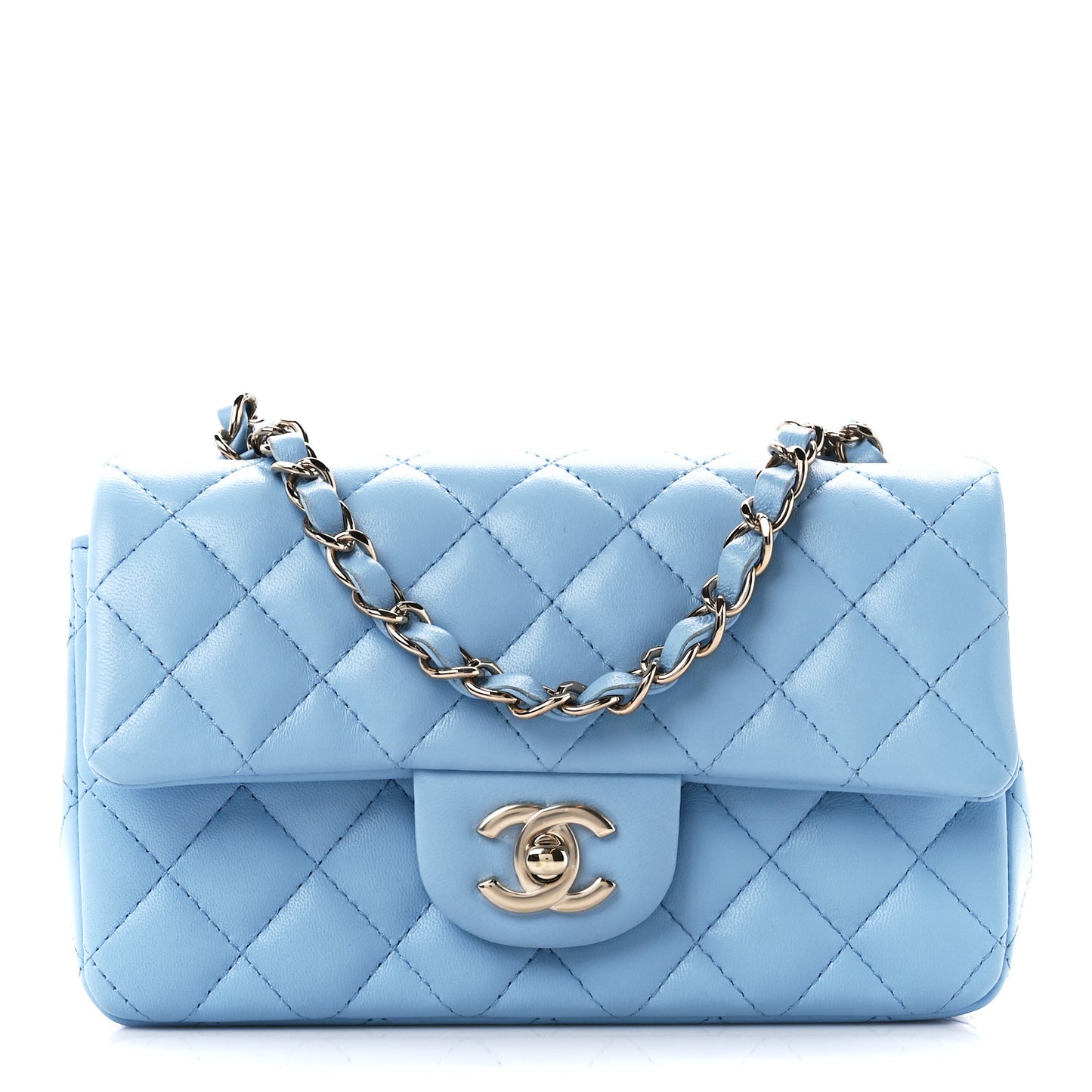 Lambskin Quilted Mini Rectangular Flap Light Blue