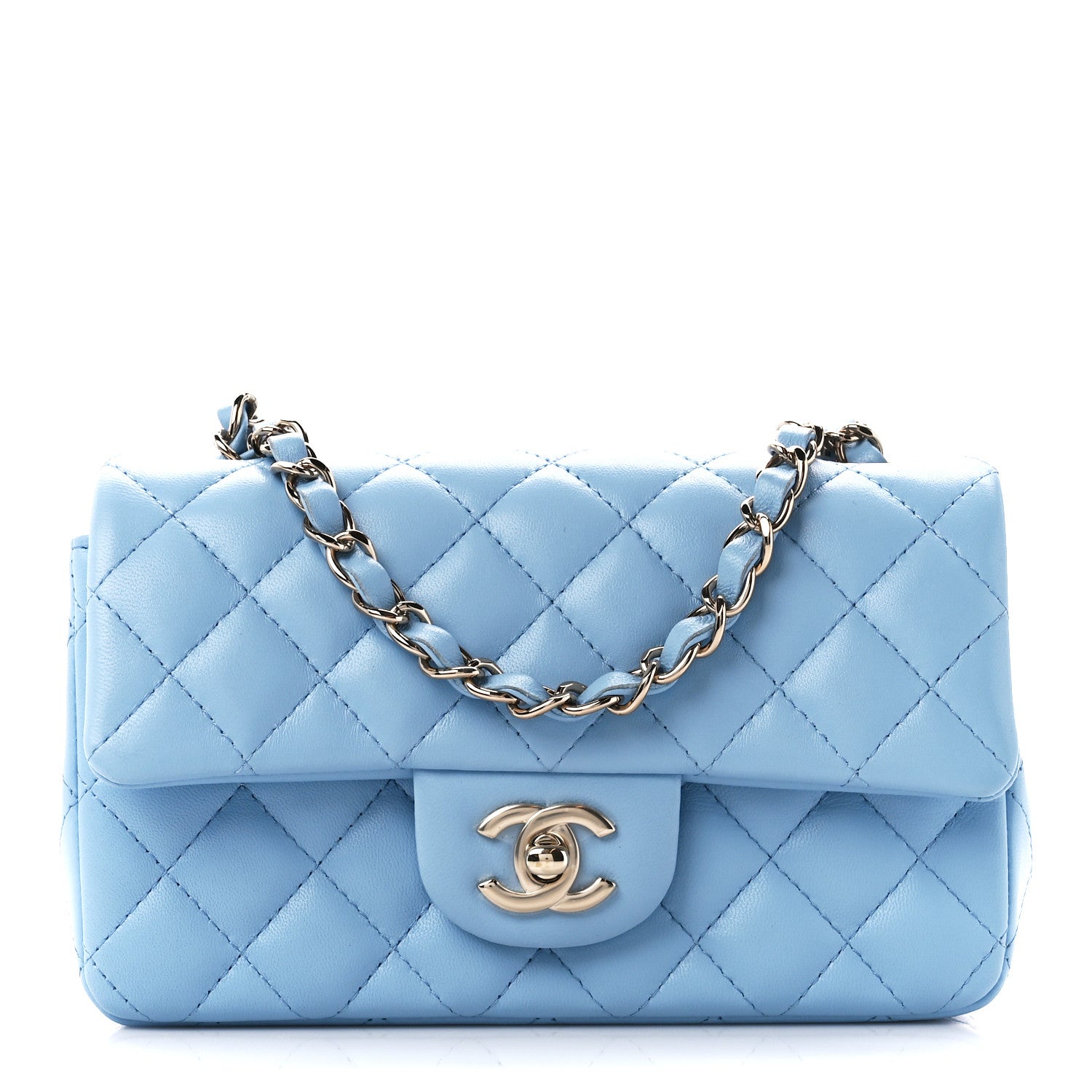 Chanel Lambskin Quilted Mini Rectangular Flap Light Blue 1 of 12