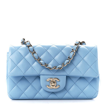 Chanel Lambskin Quilted Mini Rectangular Flap Light Blue 1 of 12