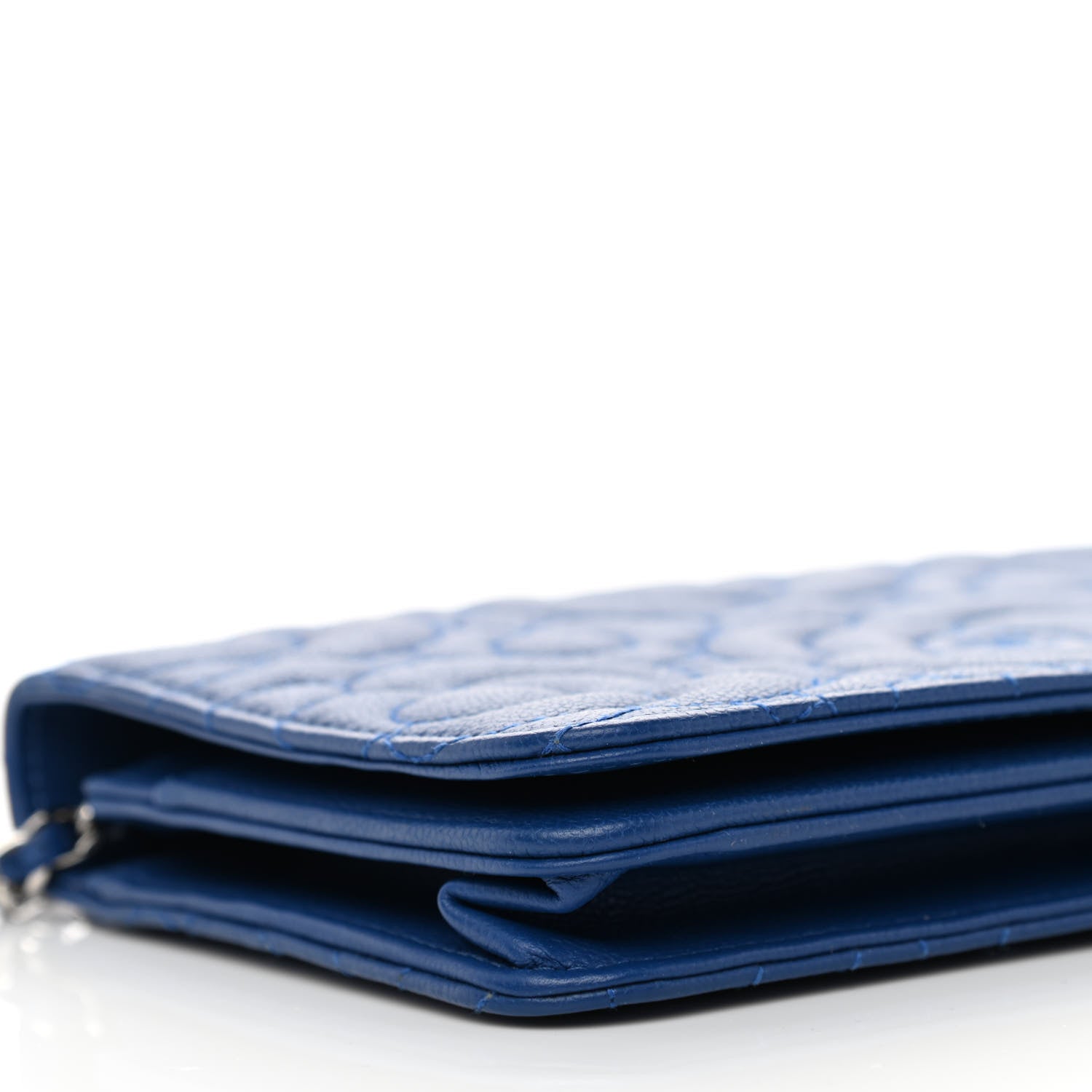 Chanel Caviar Camellia Embossed Wallet On Chain WOC Blue 10 of 14