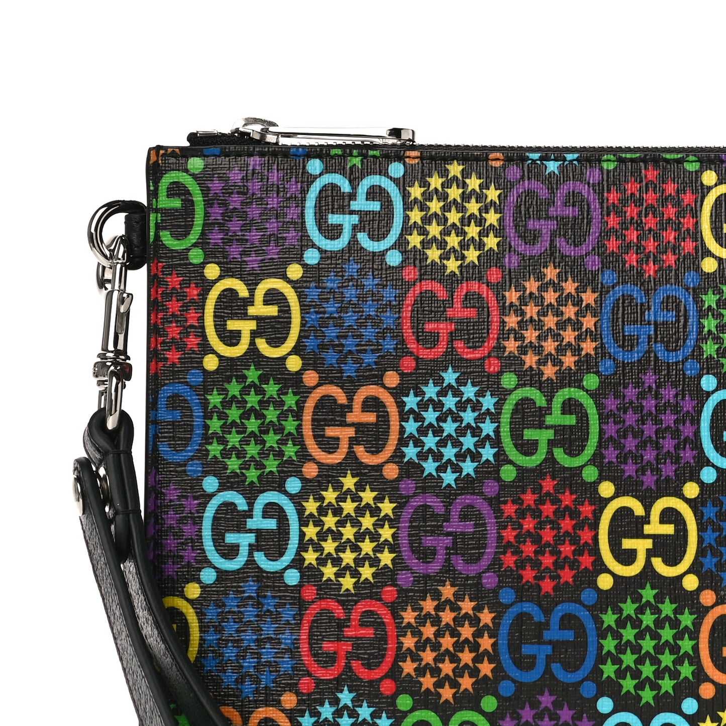 GG Supreme Monogram Psychedelic Zip Wristlet Pouch Black Multicolor