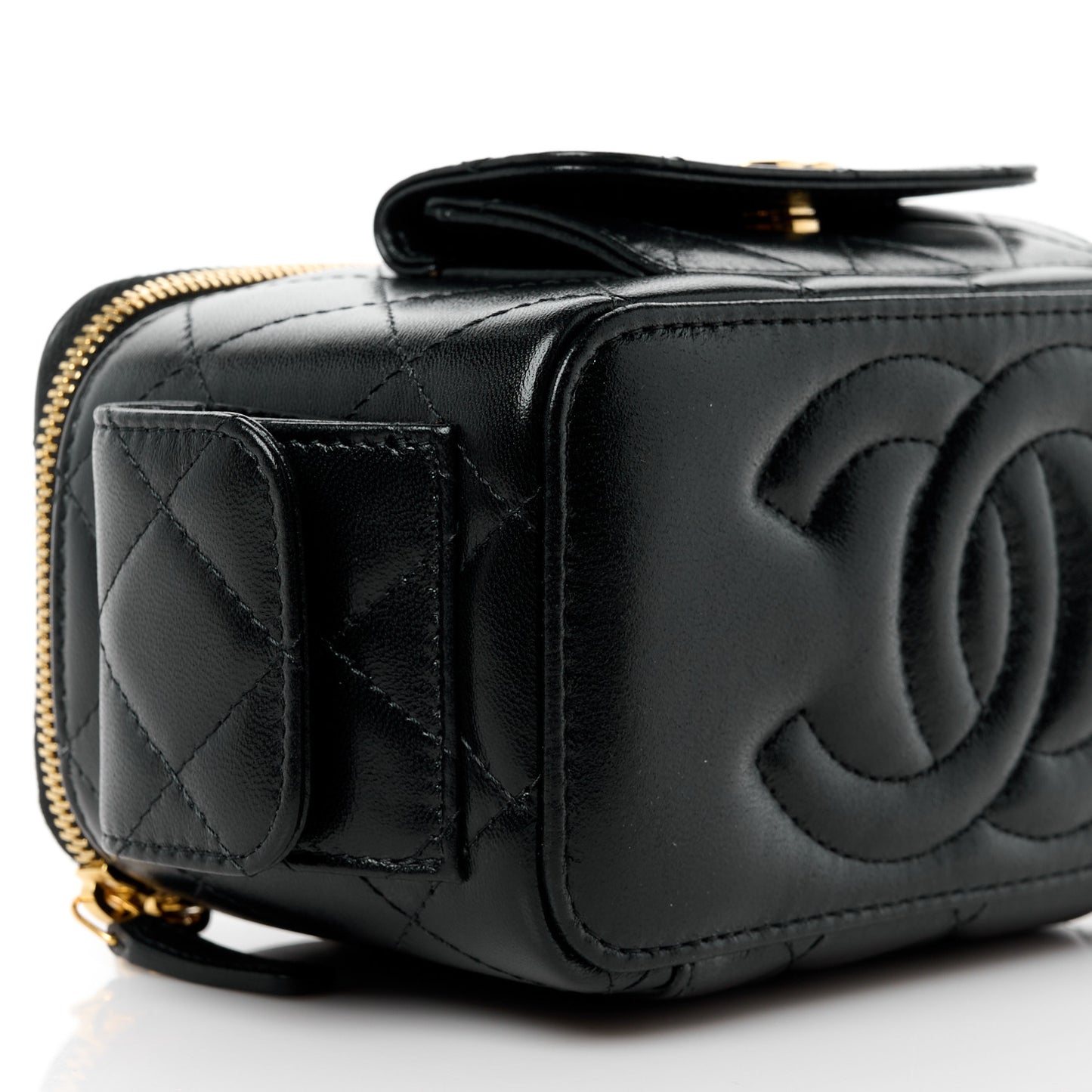 Lambskin Quilted Polly Pocket East West Top Vanity With Chain Black