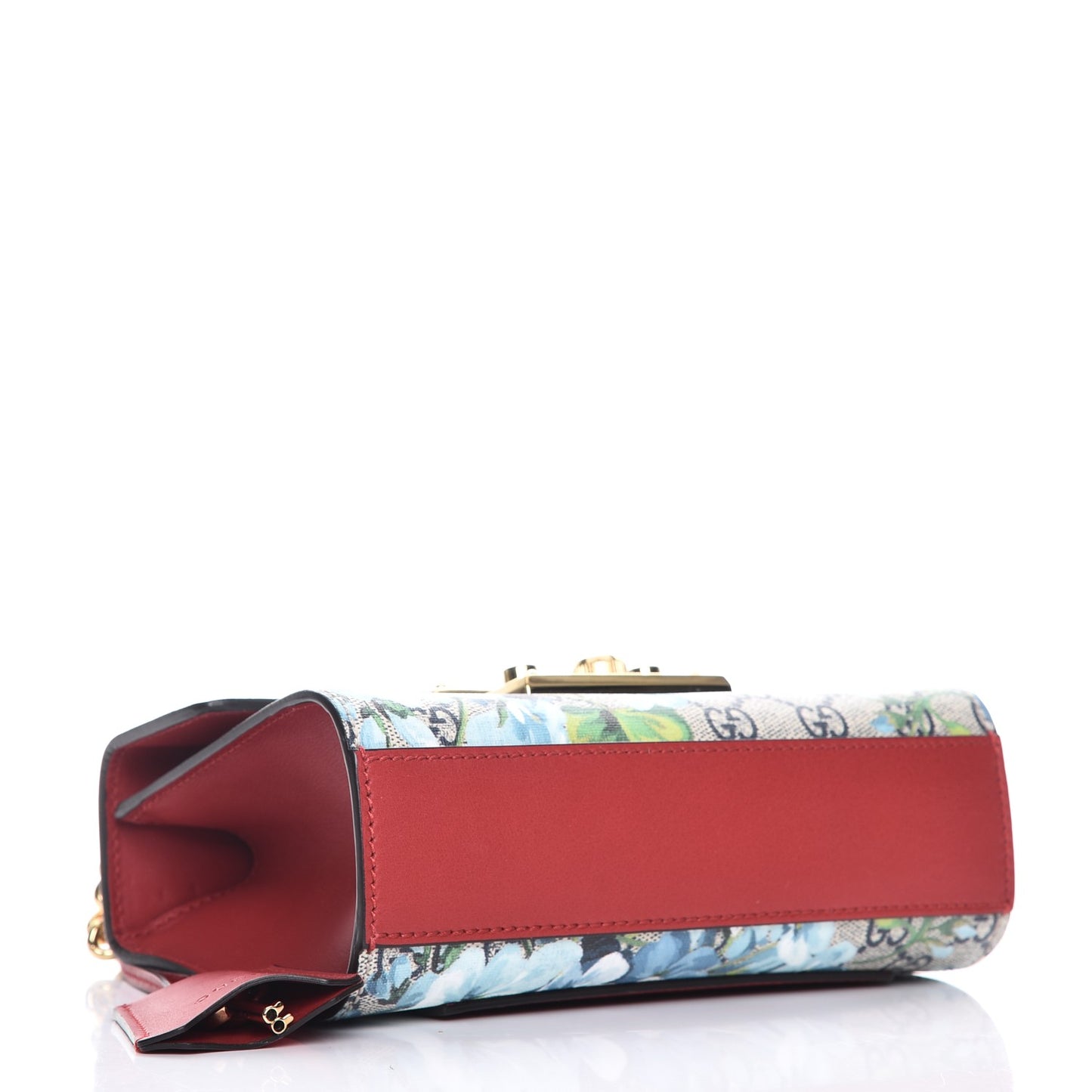 GG Supreme Monogram Blooms Small Padlock Shoulder Bag Beige Blue Navy Hibiscus Red