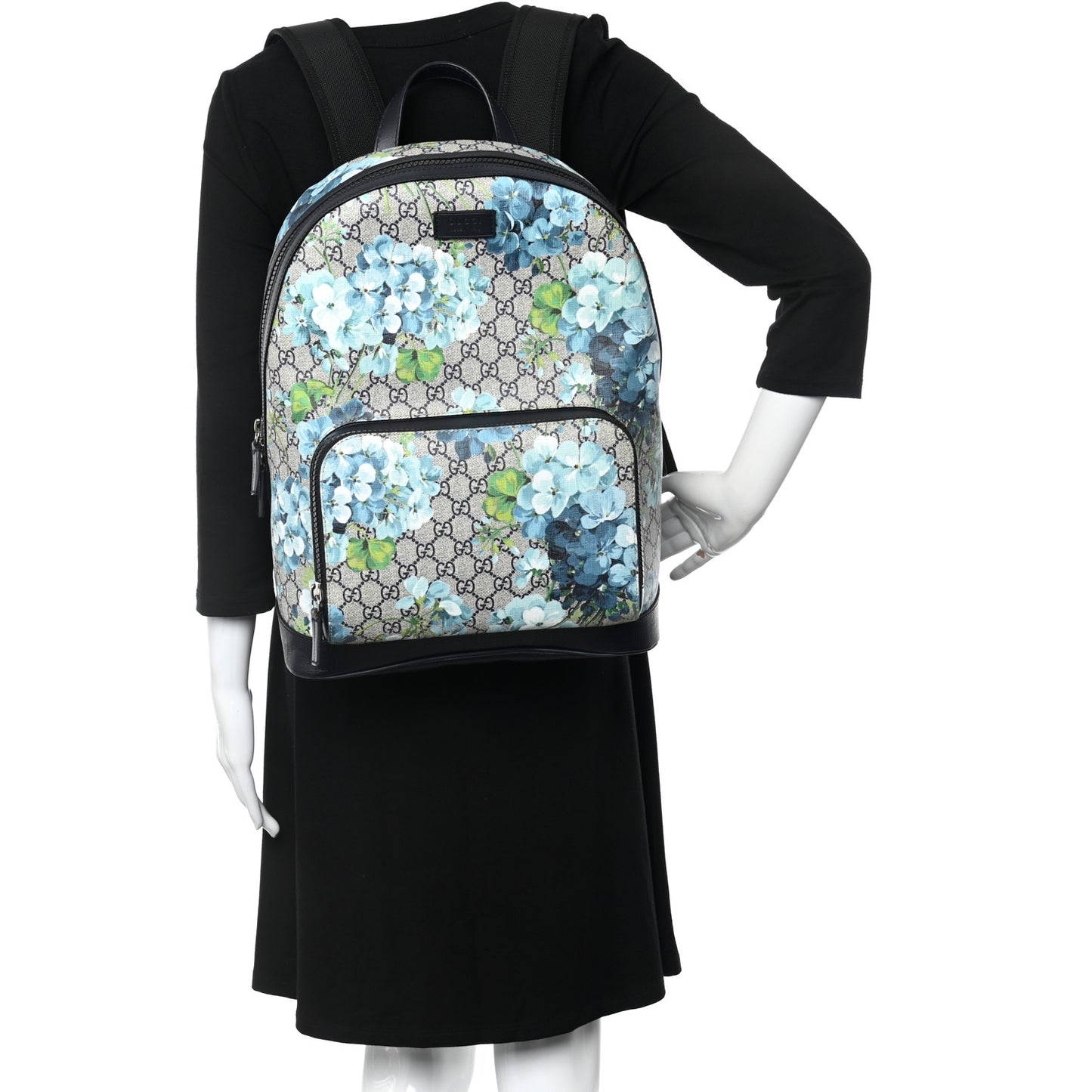 GG Supreme Monogram Blooms Medium Day Backpack Beige Blue Navy