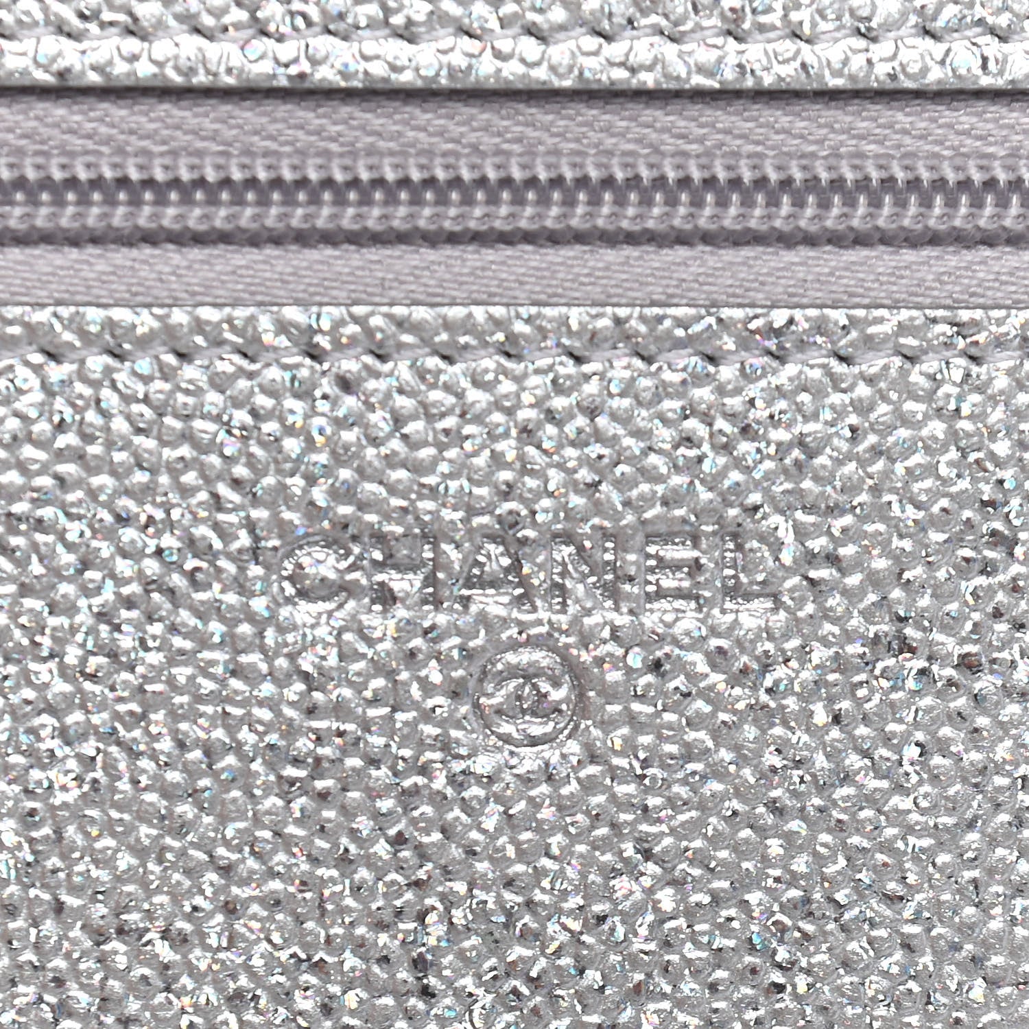 Chanel Glittered Metallic Caviar Quilted Wallet On Chain WOC Silver 6 of 9