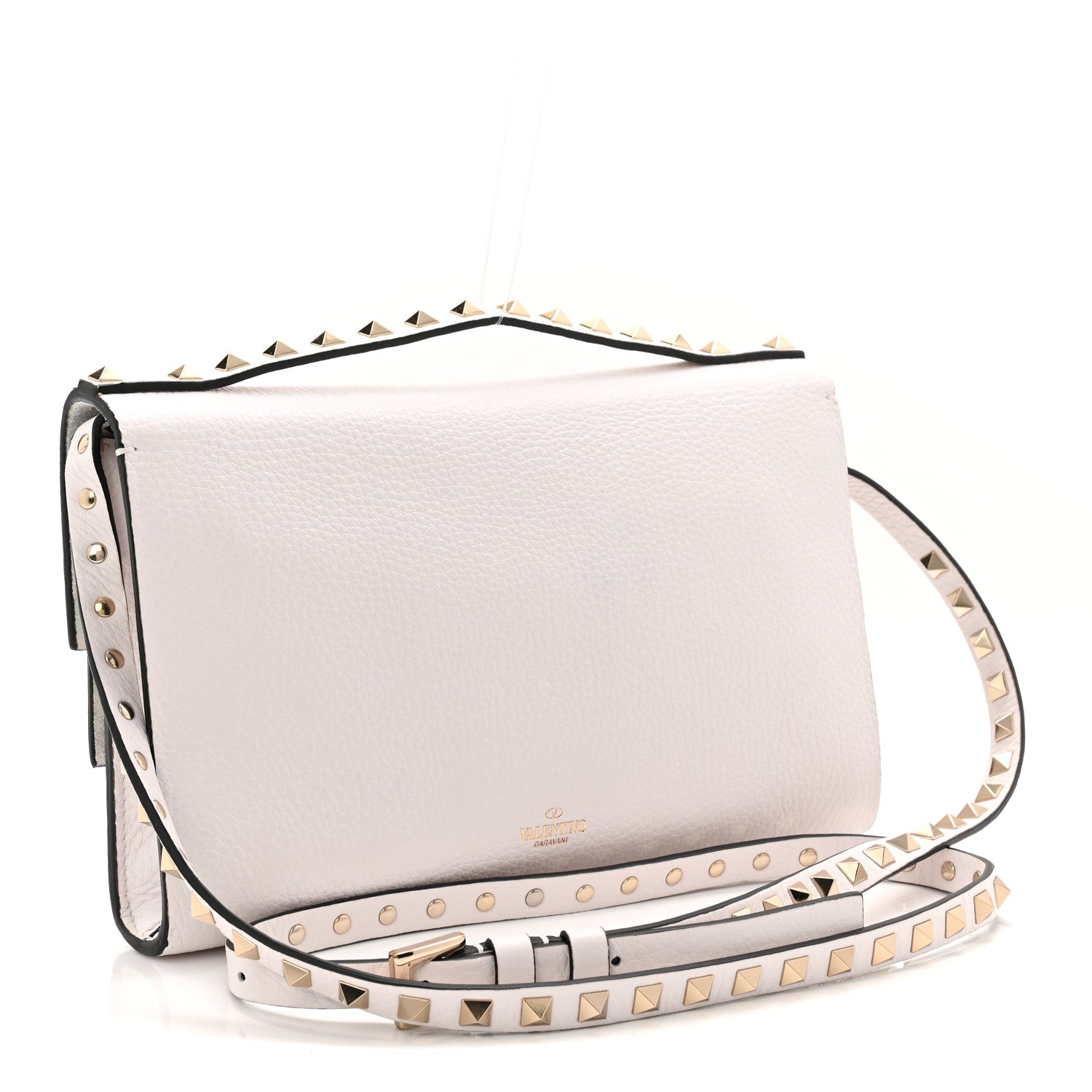 Valentino Garavani Grainy Calfskin Rockstud Double Flap Crossbody Bag Ivory 3 of 9