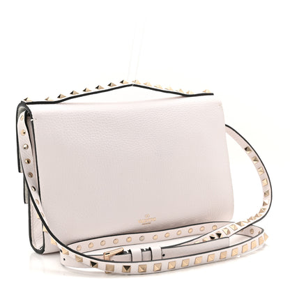 Valentino Garavani Grainy Calfskin Rockstud Double Flap Crossbody Bag Ivory 3 of 9