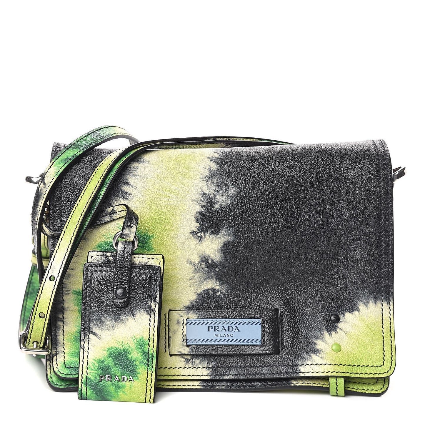 Glace Calf Tie-Dye Print Etiquette Flap Black Lime