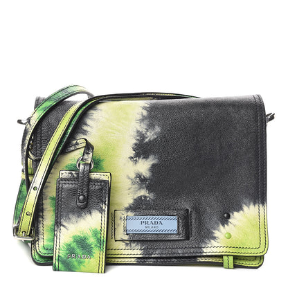 Prada Glace Calf Tie-Dye Print Etiquette Flap Black Lime 1 of 10