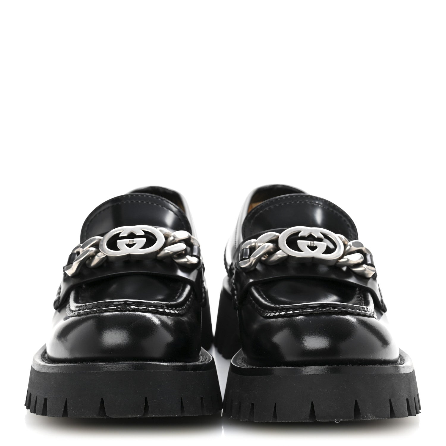Gucci Cordovan Lux Womens Jeanne Platform Lug Sole 30/45mm Loafers 37.5 Black 3 of 10