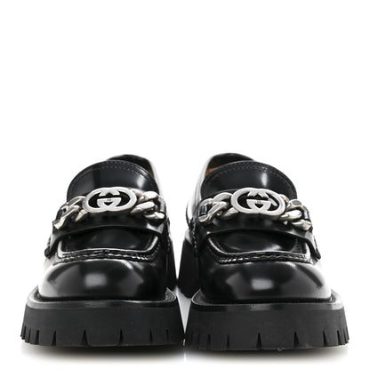 Gucci Cordovan Lux Womens Jeanne Platform Lug Sole 30/45mm Loafers 37.5 Black 3 of 10