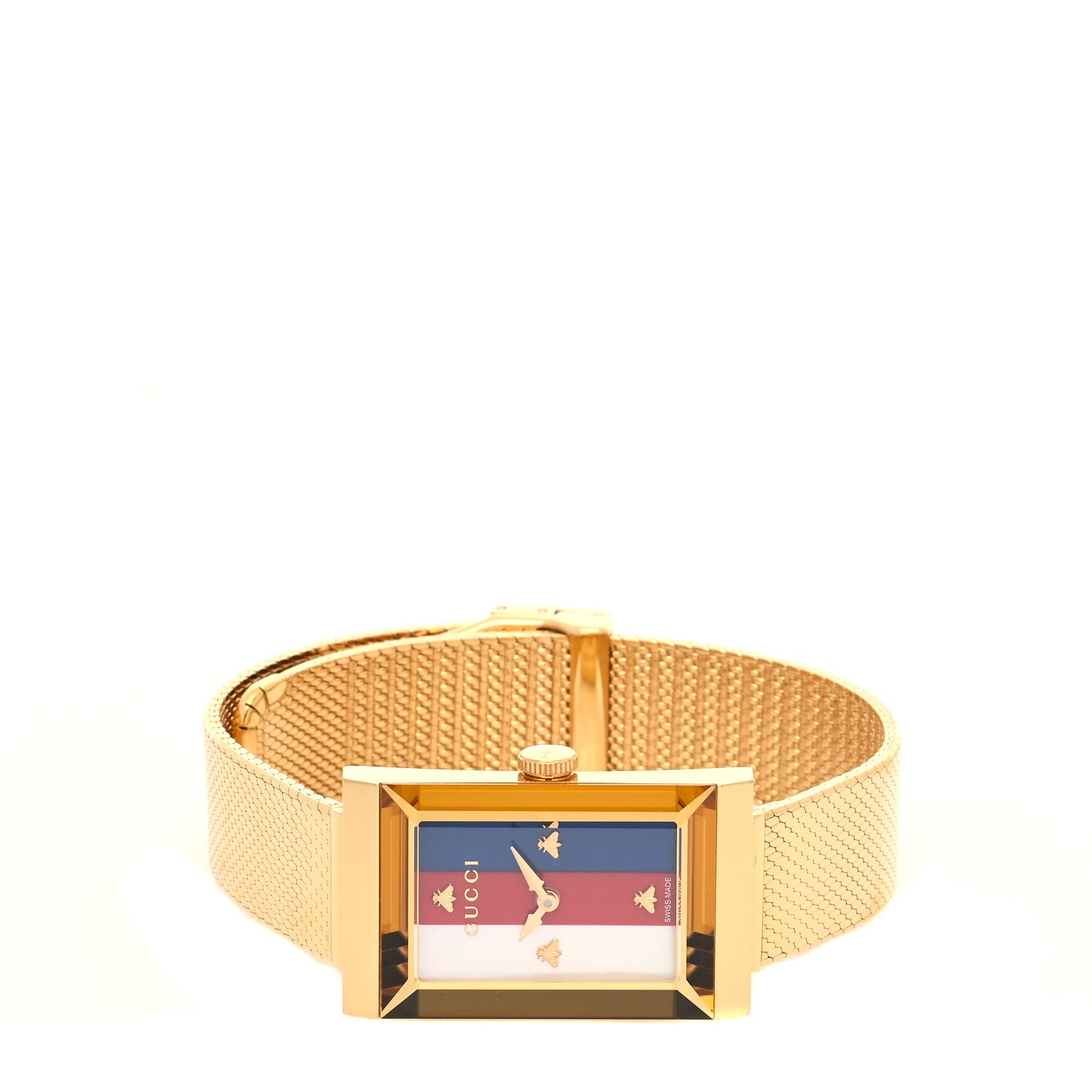Gucci Stainless Steel Mother of Pearl 21mm Web G-Frame Mesh Quartz Watch Blue 2 of 5