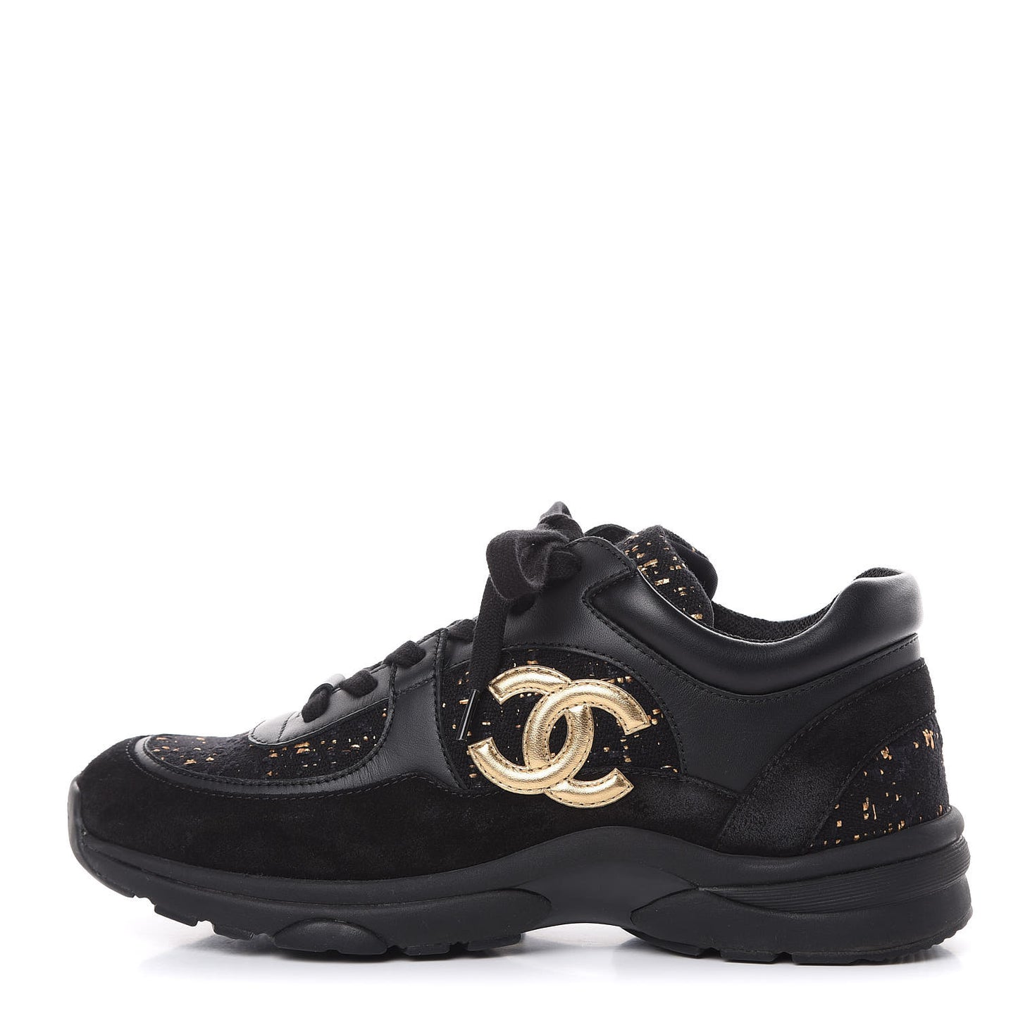 Suede Tweed CC Sneakers 38.5 Black Gold