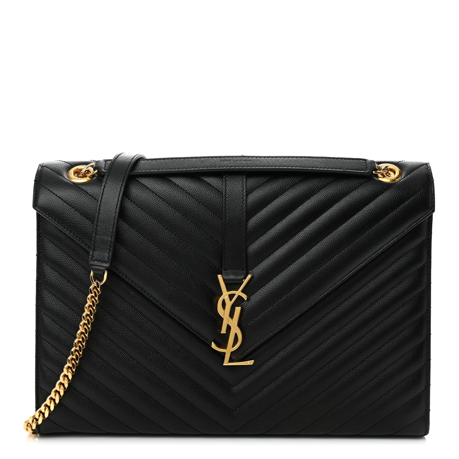 Saint Laurent Grain De Poudre Matelasse Chevron Large Monogram Satchel Black 1 of 10