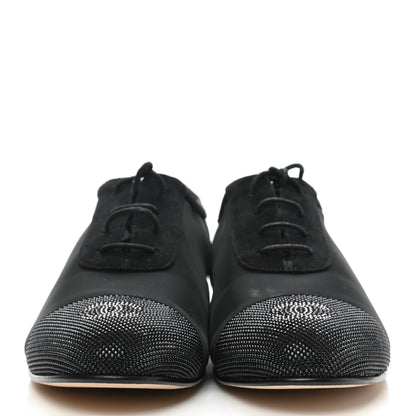 Chanel Calfskin Mesh Cap Toe CC Lace Up Oxford 39 Black 2 of 10